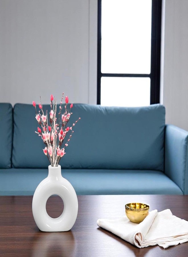 AABCO Modern Ceramic Ring Vase Pink Floral Stems, White, Decorative Flower Holder for Home (4 INCH) - Image 3